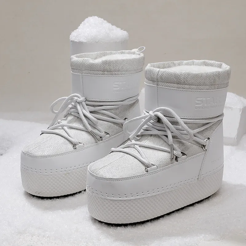 New Space Boots Ugly Cute Thick Sole Fleece Lined Warm Slip On Ski Travel 30-45 Parent-Children Style_voghion.com