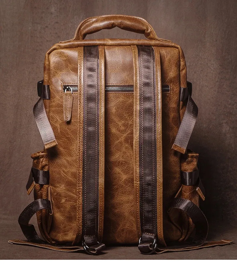 Herren Rucksack Aus Echtem Leder - Premium Rindsleder Trekking_voghion.com