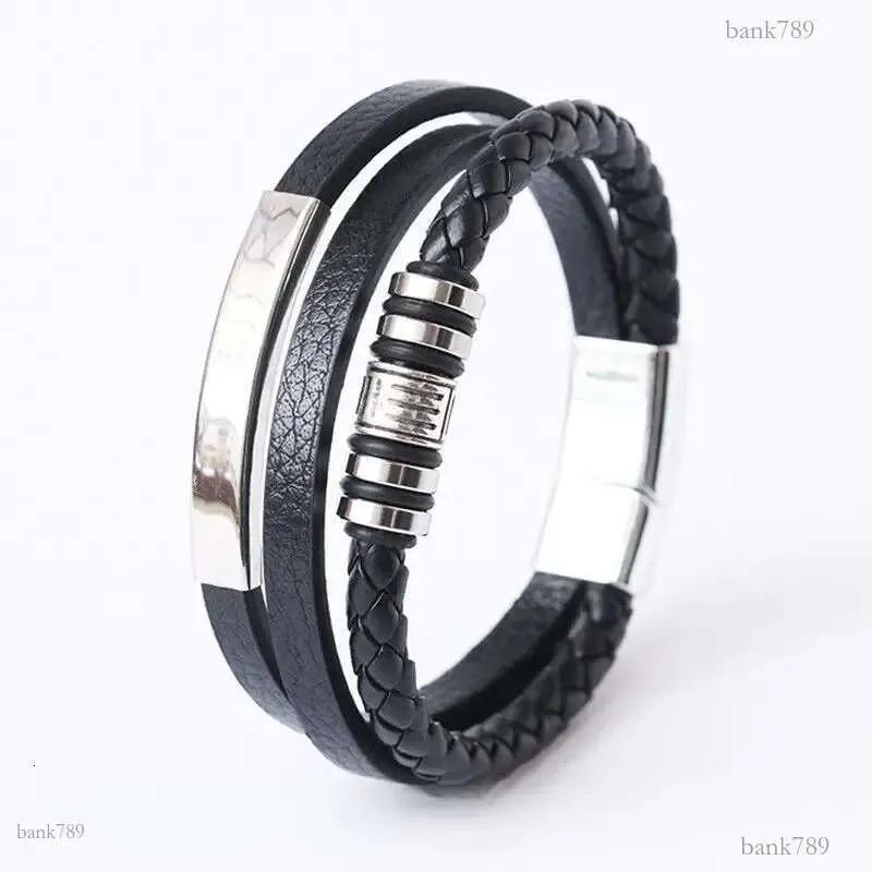 Trendy Leather For Men Stainless Steel Bracelet 21CM Multilayer Braided Rope Bracelets For Male Jewelry Gifts_voghion.com