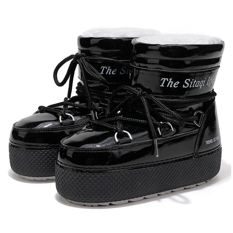 New Space Boots Ugly Cute Thick Sole Fleece Lined Warm Slip On Ski Travel 30-45 Parent-Children Style_voghion.com