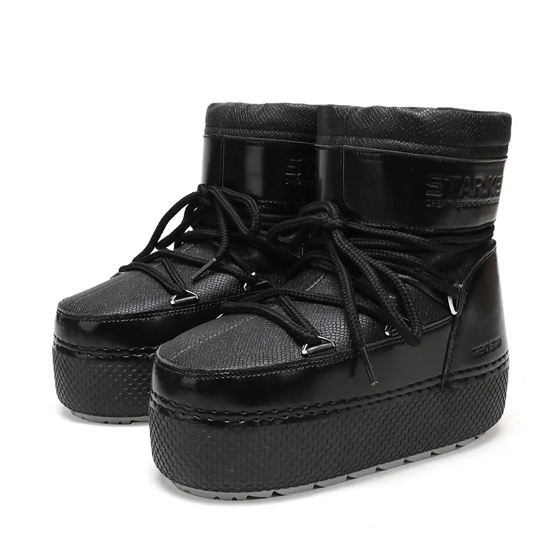 New Space Boots Ugly Cute Thick Sole Fleece Lined Warm Slip On Ski Travel 30-45 Parent-Children Style_voghion.com