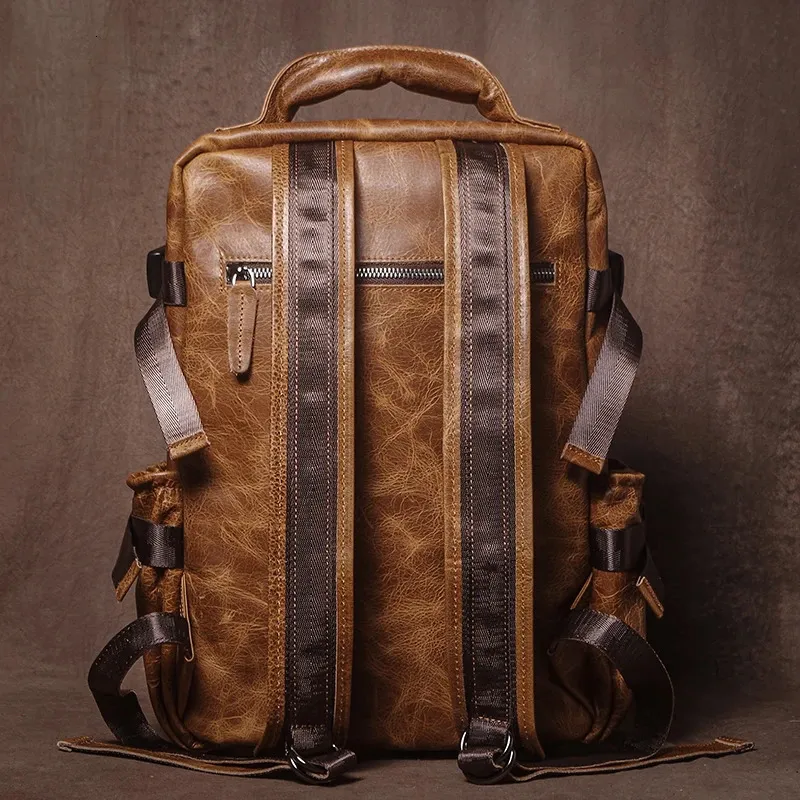GURO Herren-Rucksack aus echtem Leder, Top-Rindsleder, Outdoor-Reiserucksack, trendiger Rucksack für Schüler, Studenten, Business, Laptoptasche 251111_voghion.com