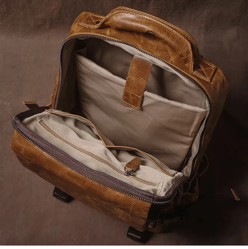 Herren Rucksack Aus Echtem Leder - Premium Rindsleder Trekking_voghion.com