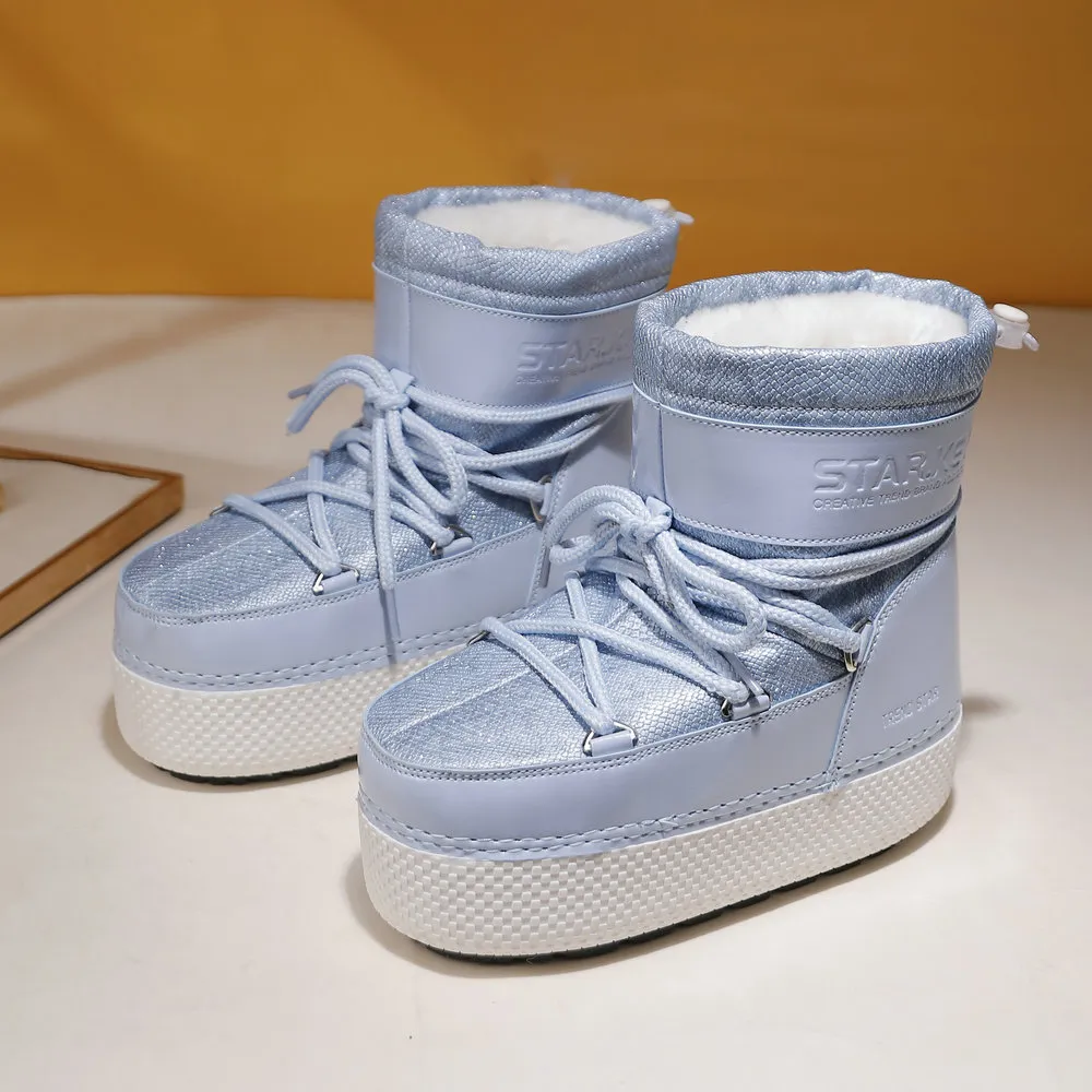 New Space Boots Ugly Cute Thick Sole Fleece Lined Warm Slip On Ski Travel 30-45 Parent-Children Style_voghion.com