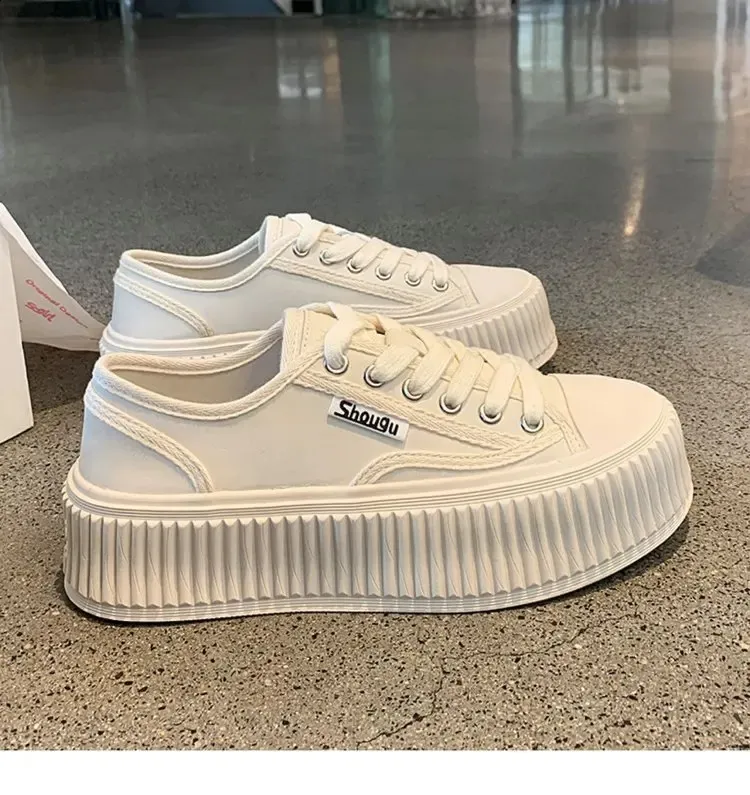 Hoge canvas sneakers voor dames met dikke zool en veters_voghion.com