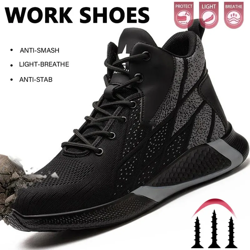 Fashion Security Protective High Top Smashing Anti Puncture Shoes Men Work Safety Boots 251111_voghion.com