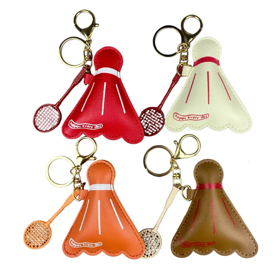 Leather Badminton Keychain Set with Leather Key Rings and Metal Racket ...