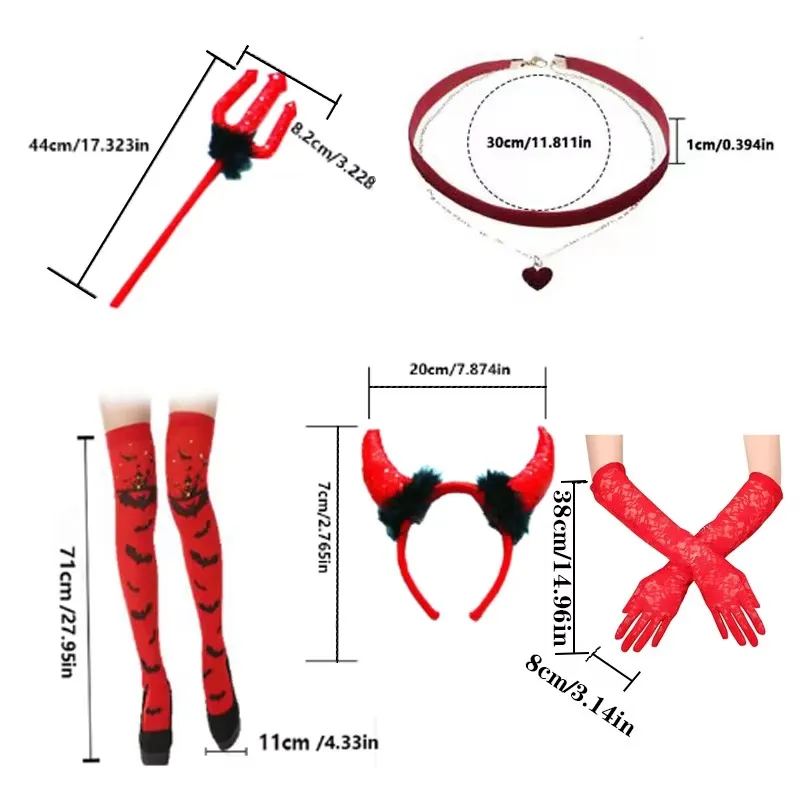 Set De Accesorios De Diablo Rojo | Diadema Con Cuernos Brillantes, Gafas Corazón, Collar Y Pendientes | Para Halloween Y Cosplay