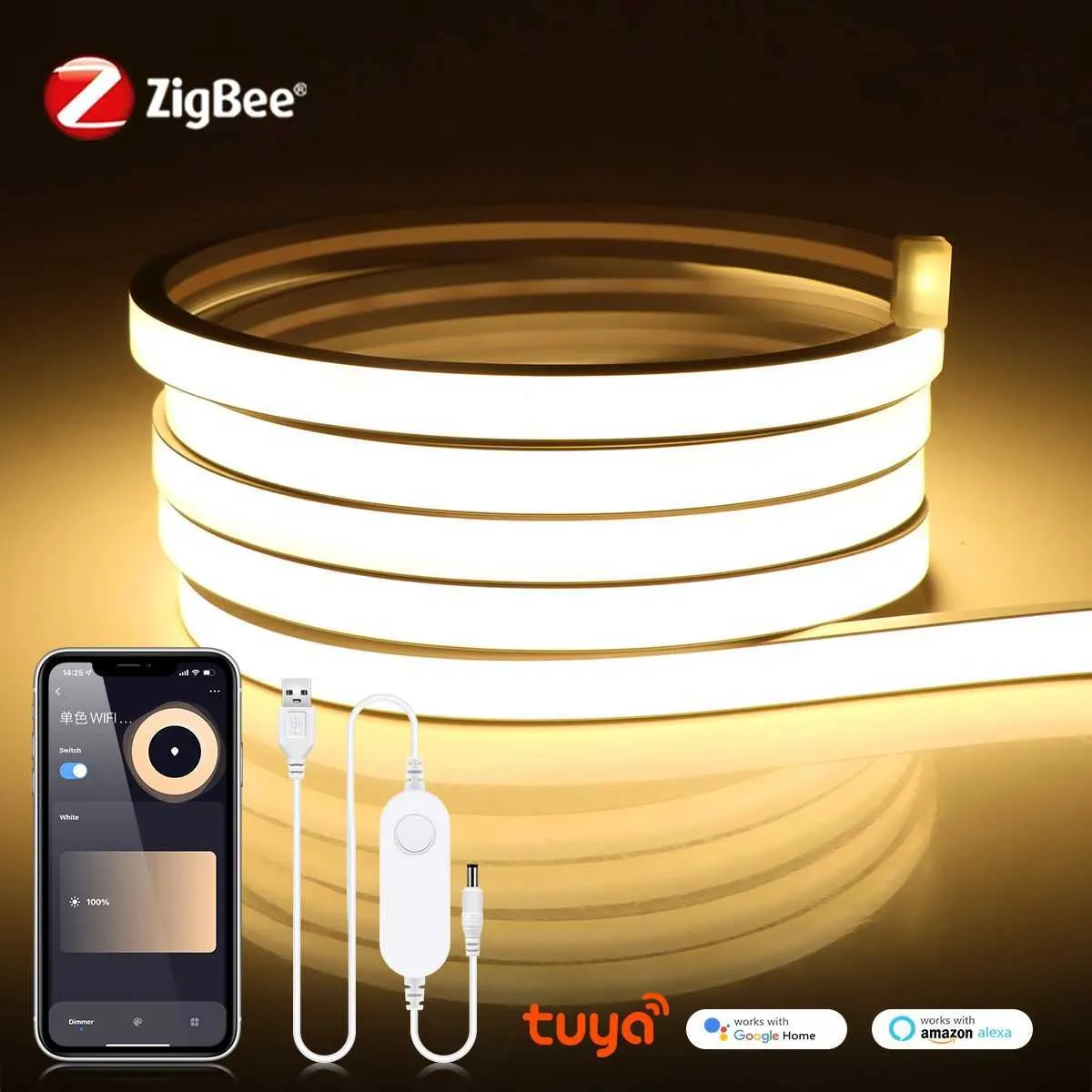 ZigBee 30 Wifi COB LED Strip Smart Tuya 5V USB RGB Light Neon Tape with ...