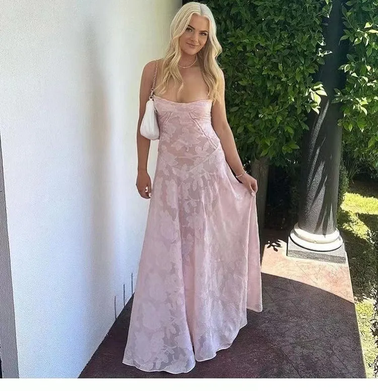 two piece a-line dress A-Line Two Pieces Tulle Pink Long Prom Dress, Pink Formal Evening Dres main image 0