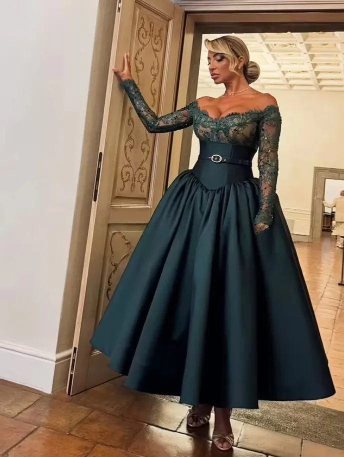 hunter green tea length dress Evening Dress, Off Shoulder... From Babyonline, Rs.13,276.49 Sophisticated Formal Dress