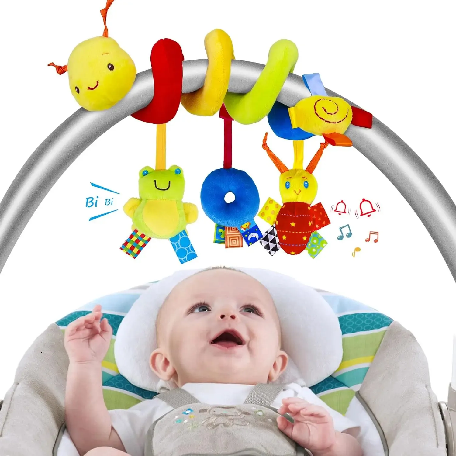 Newborn Activity Spiral Toy – Hanging Rattles For Stroller & Car Seat, 0-12 Months