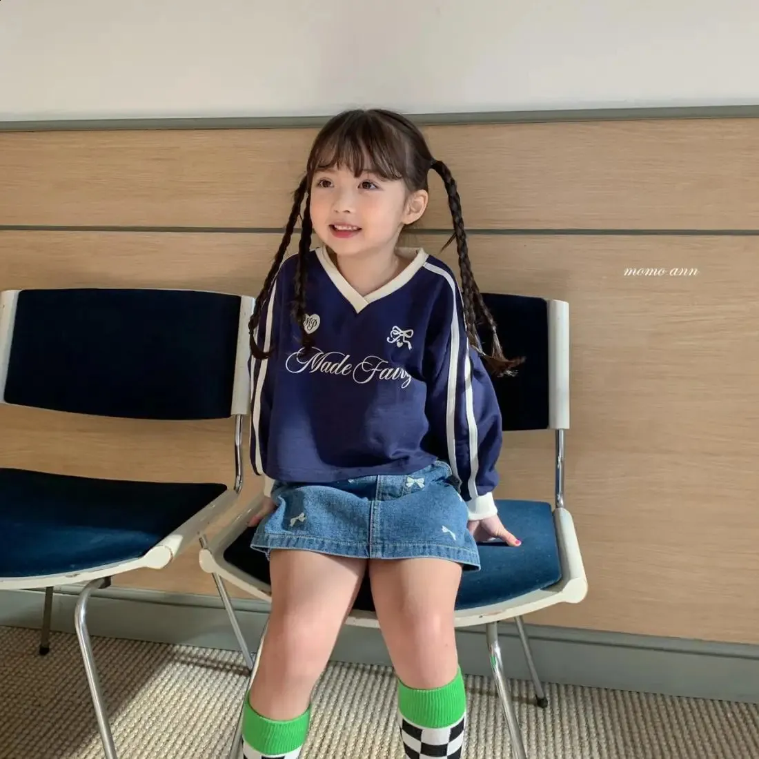 Korean Children's Clothing: Spring/Summer Girls' Embroidered Bow Washed ...