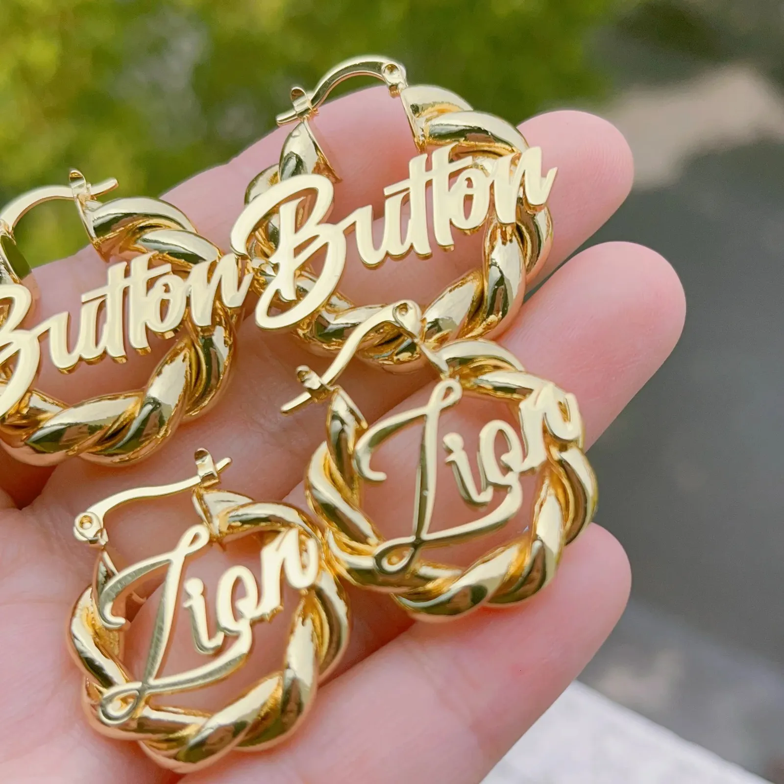 Text Hoops DUOYING Custom Name Hoop Earrings Personalized Mini Twist 30mm Gold ...