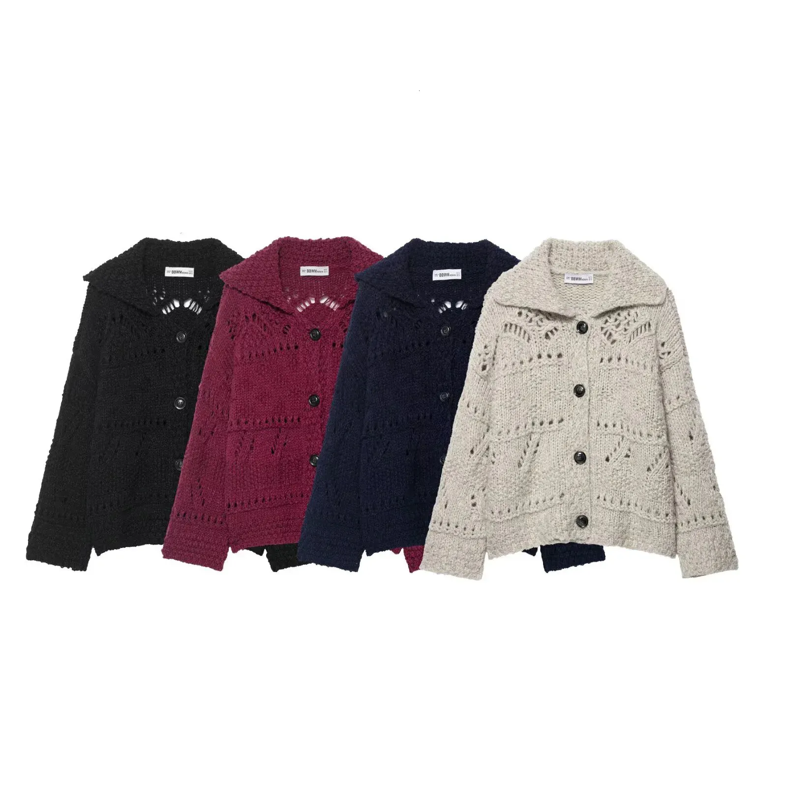 Women's knitted open front cardigan jacket in acetate with hollow ...
