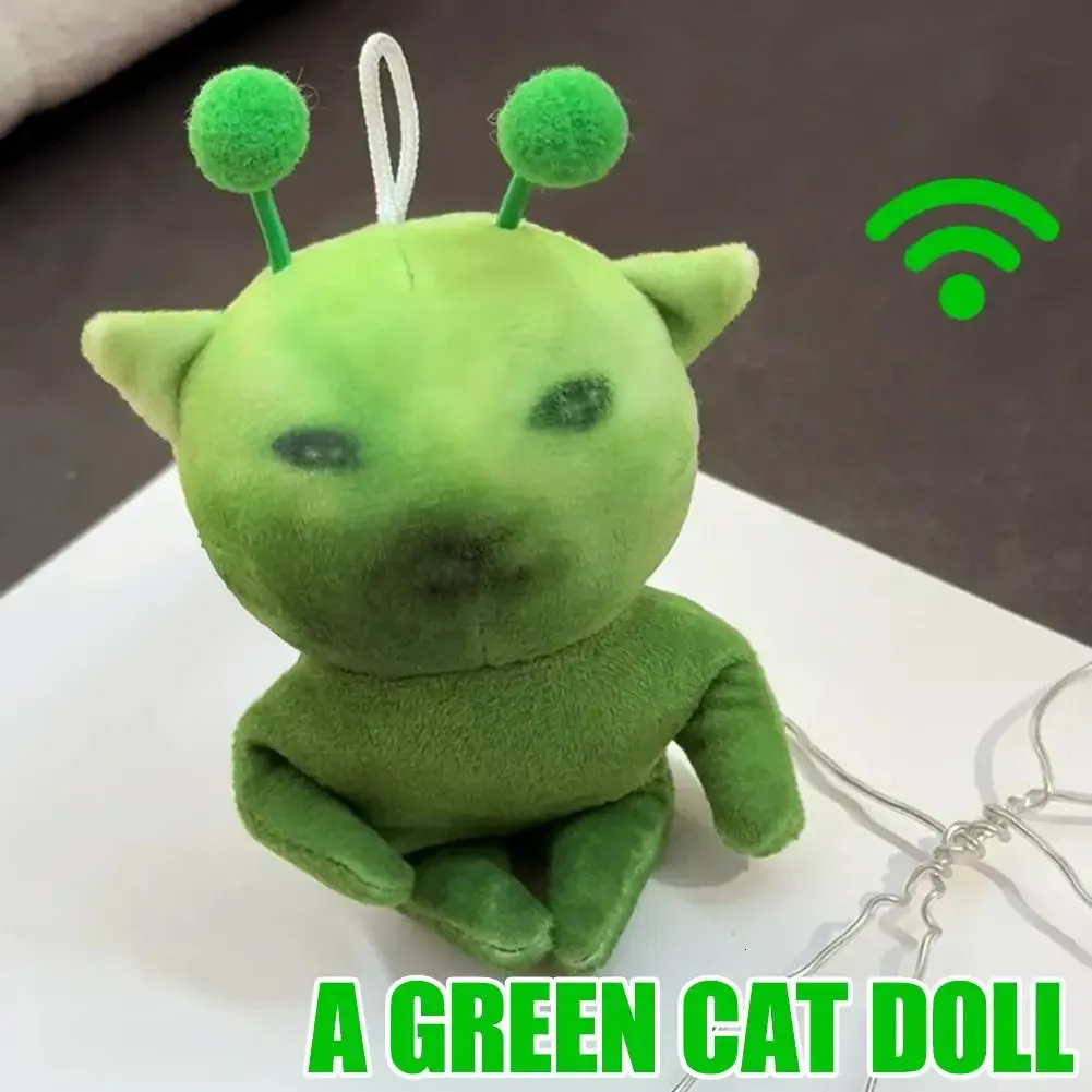 Green Alien Cat Plush Toy Poseable Deformable Stuffed From