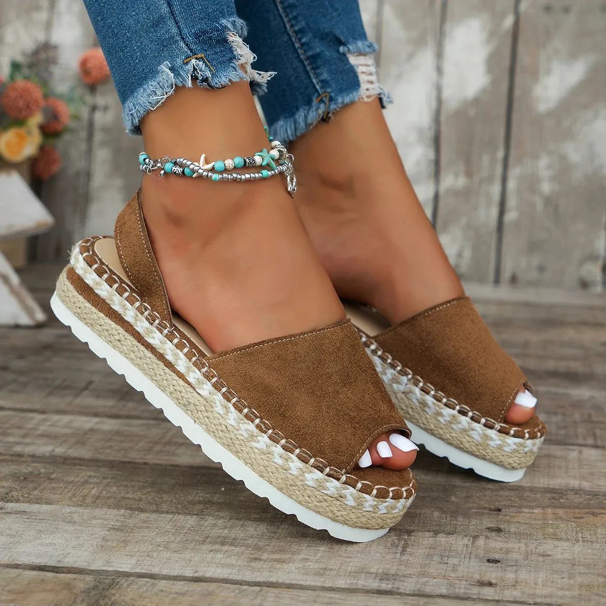 Womens Mid Heel Sandals Ladies Thick Bottom Casual Slippers Summer Round Toe Female Shoes Women Platform Mules Slipper_vogvips.com