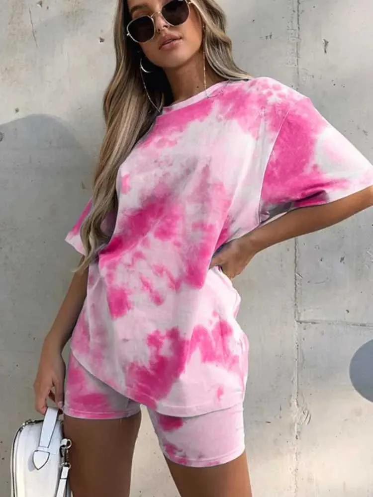 Save Big on Bulk Tie Dye Shorts Set Tie Dye Printing Two Piece Set Womens  Basic T Shirt Shorts Casual Clothing Lounge Clothing Fashion Comparison