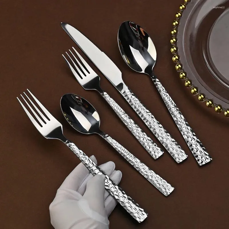 5-Piece Steakhouse Cutlery - Hammered Finish, Premium Steel_voghion.com
