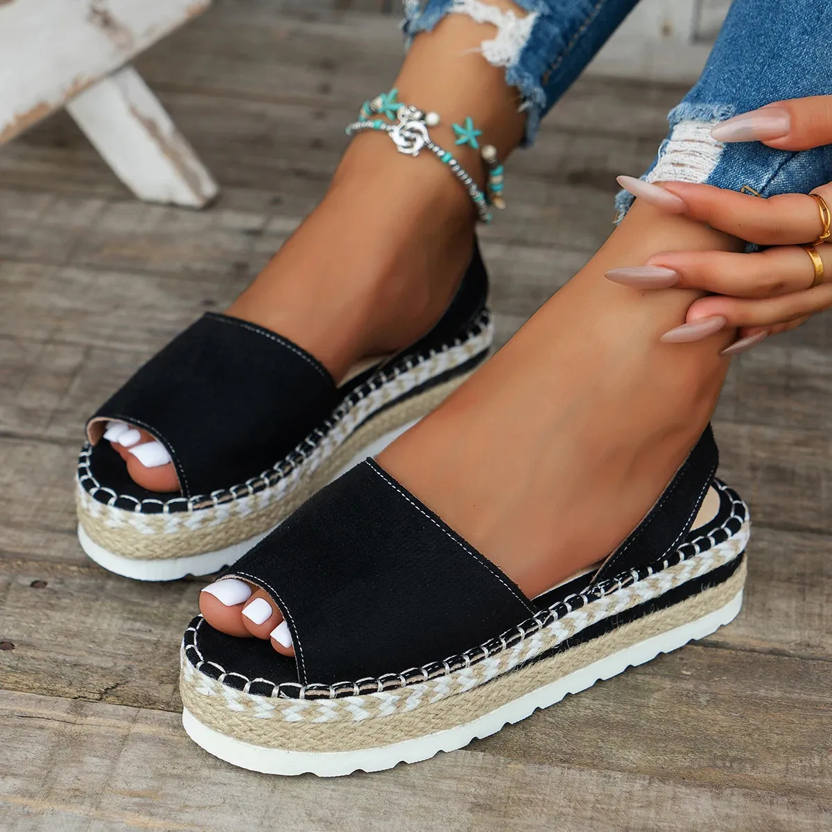 Womens Mid Heel Sandals Ladies Thick Bottom Casual Slippers Summer Round Toe Female Shoes Women Platform Mules Slipper_vogvips.com