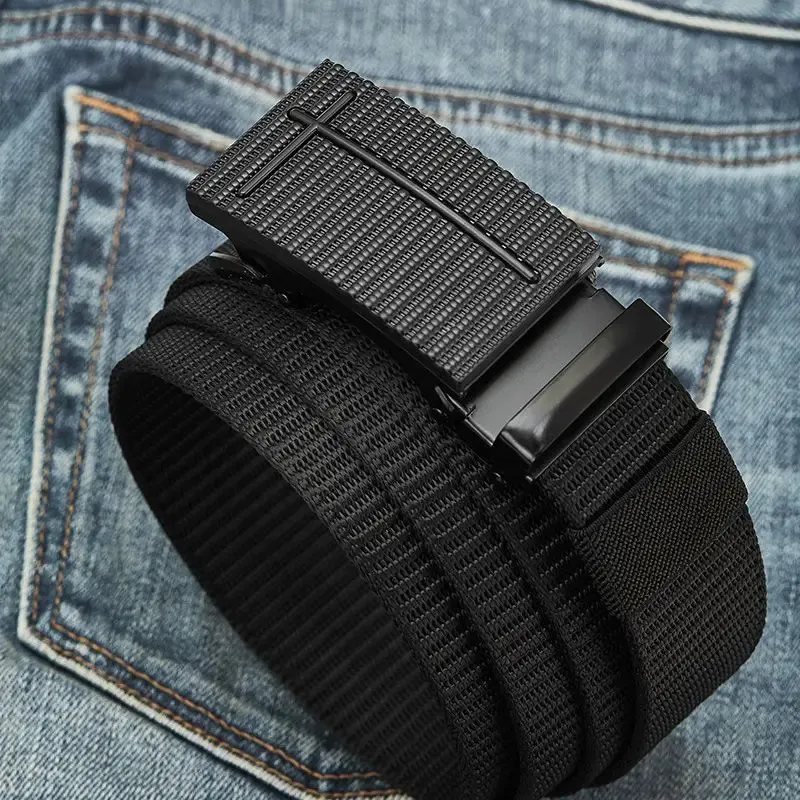Ceinture automatique en nylon pour homme, style militaire tactique, en toile de haute qualité, idéale pour le jean, avec sangle de luxe tendance HQ123_voghion.com