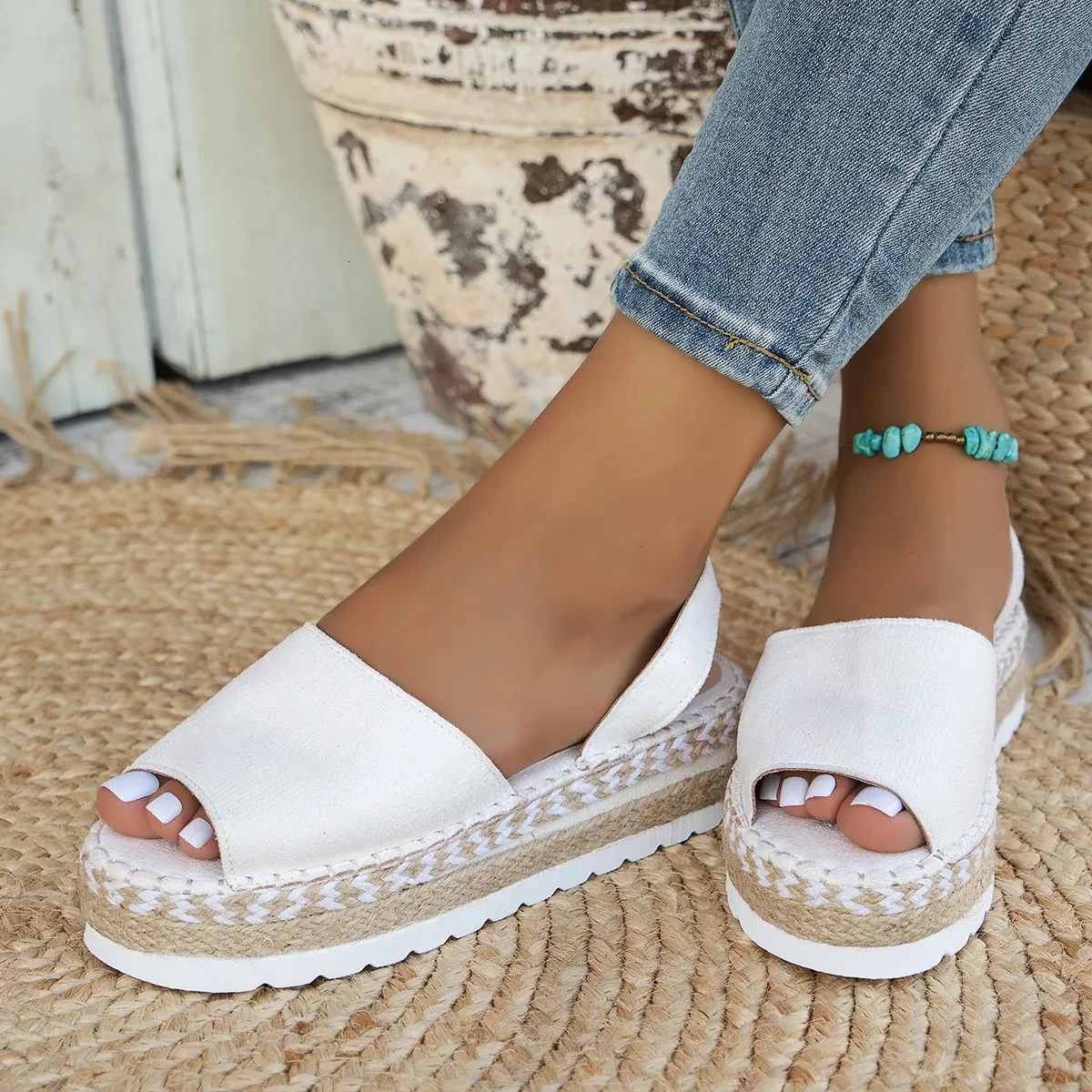 Womens Mid Heel Sandals Ladies Thick Bottom Casual Slippers Summer Round Toe Female Shoes Women Platform Mules Slipper_vogvips.com