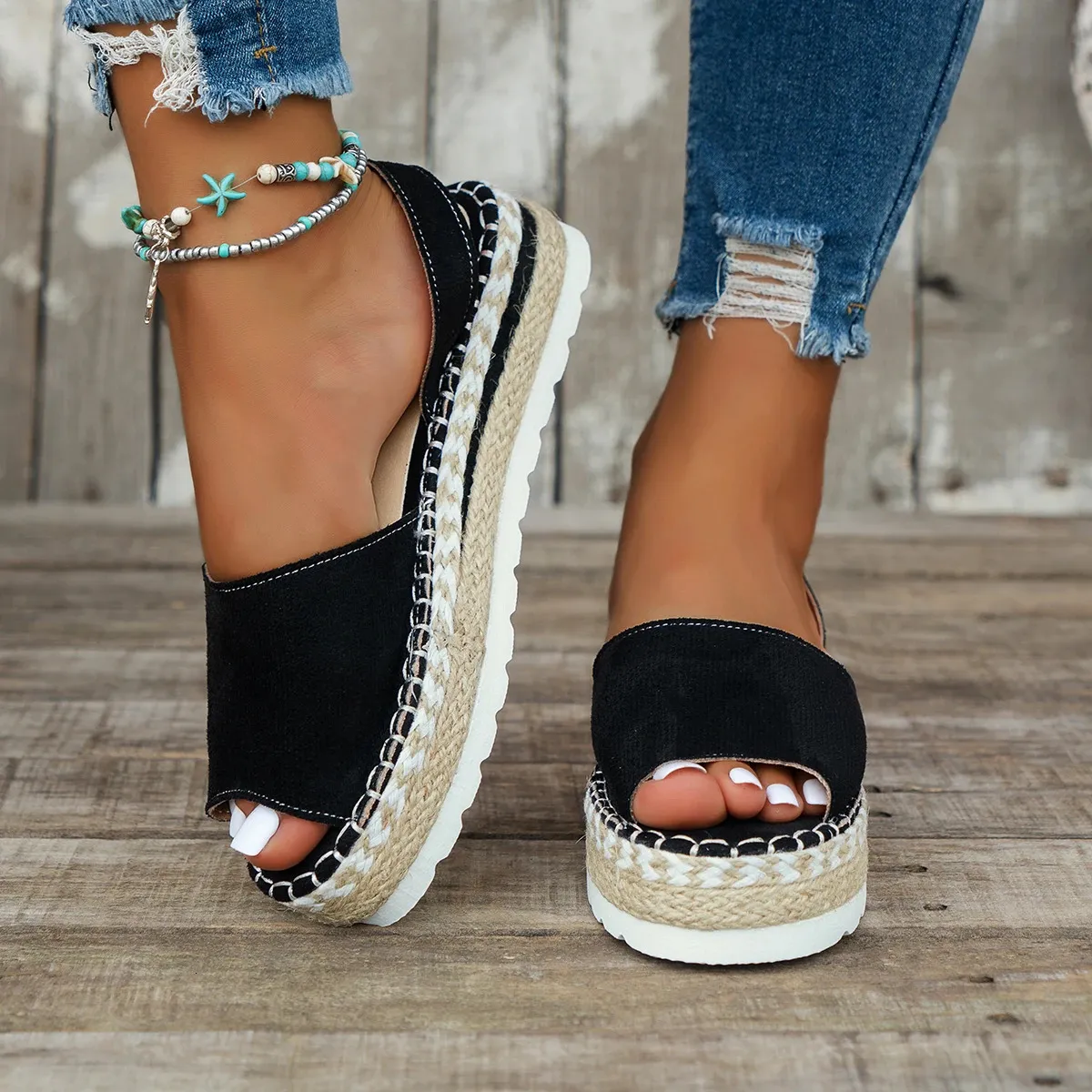 Womens Mid Heel Sandals Ladies Thick Bottom Casual Slippers Summer Round Toe Female Shoes Women Platform Mules Slipper_vogvips.com