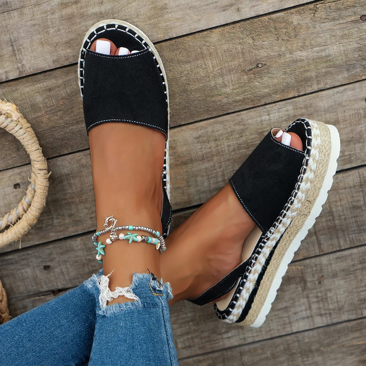 Womens Mid Heel Sandals Ladies Thick Bottom Casual Slippers Summer Round Toe Female Shoes Women Platform Mules Slipper_vogvips.com