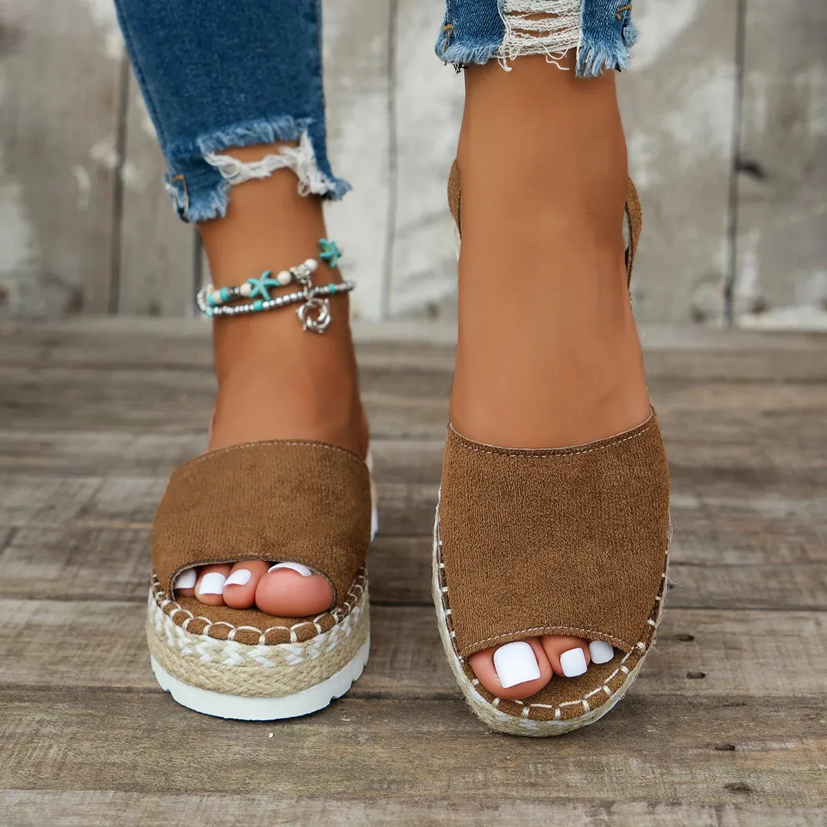Womens Mid Heel Sandals Ladies Thick Bottom Casual Slippers Summer Round Toe Female Shoes Women Platform Mules Slipper_vogvips.com