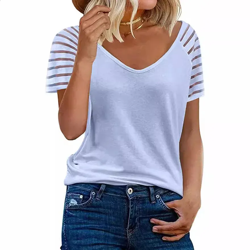 Maglietta Estiva Donna A Maniche Corte – Scollo A V, Tinta Unita, Morbida, Taglie S-XXL, Rayon