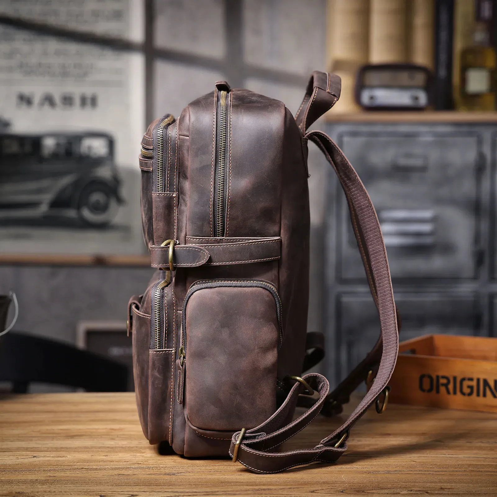 Vintage Rucksack Aus Echtem Leder Für Reisen Und Trekking_voghion.com