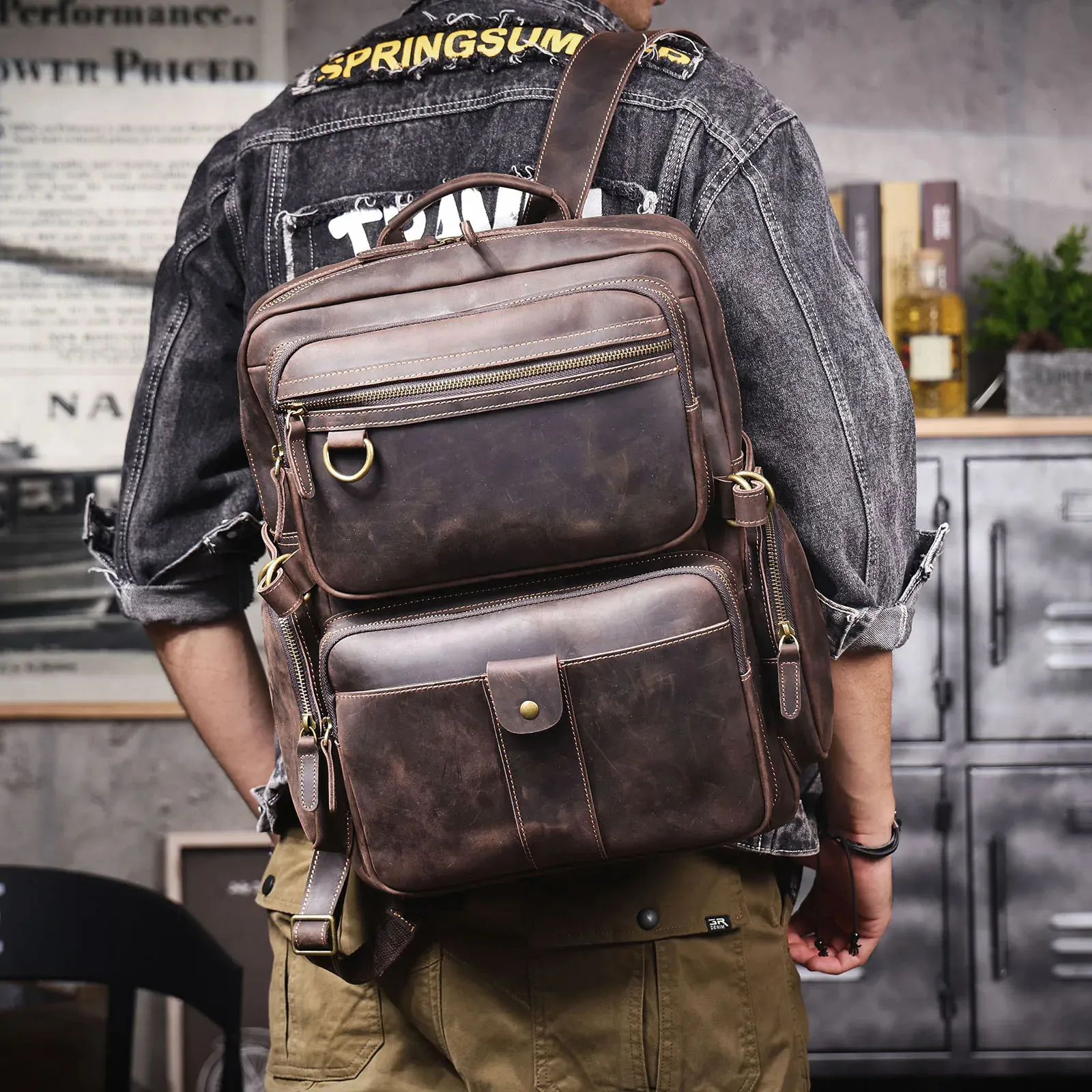 Vintage Rucksack Aus Echtem Leder Für Reisen Und Trekking_voghion.com