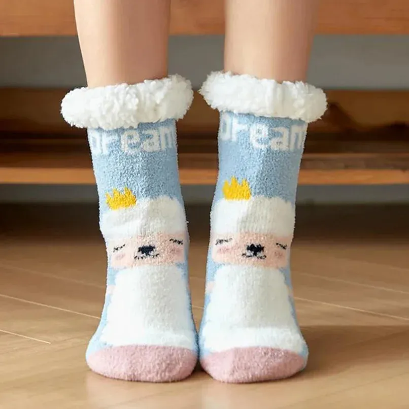 Calzini da donna morbidi e caldi in peluche per dormire a casa, Rosso, Etichettalia unica