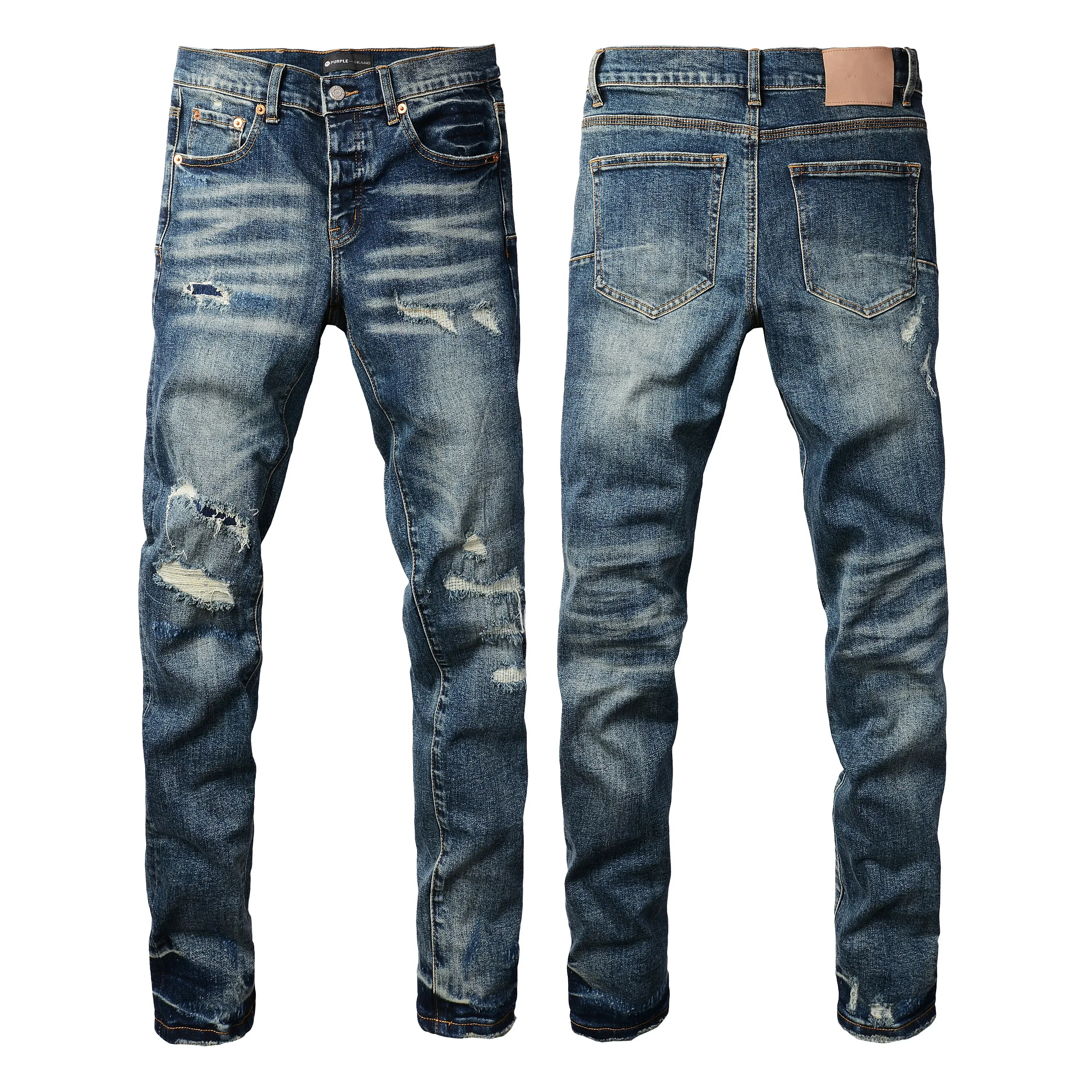 Designer Mens Ksubi Jeans with Hole Decoration and Paisley Pattern