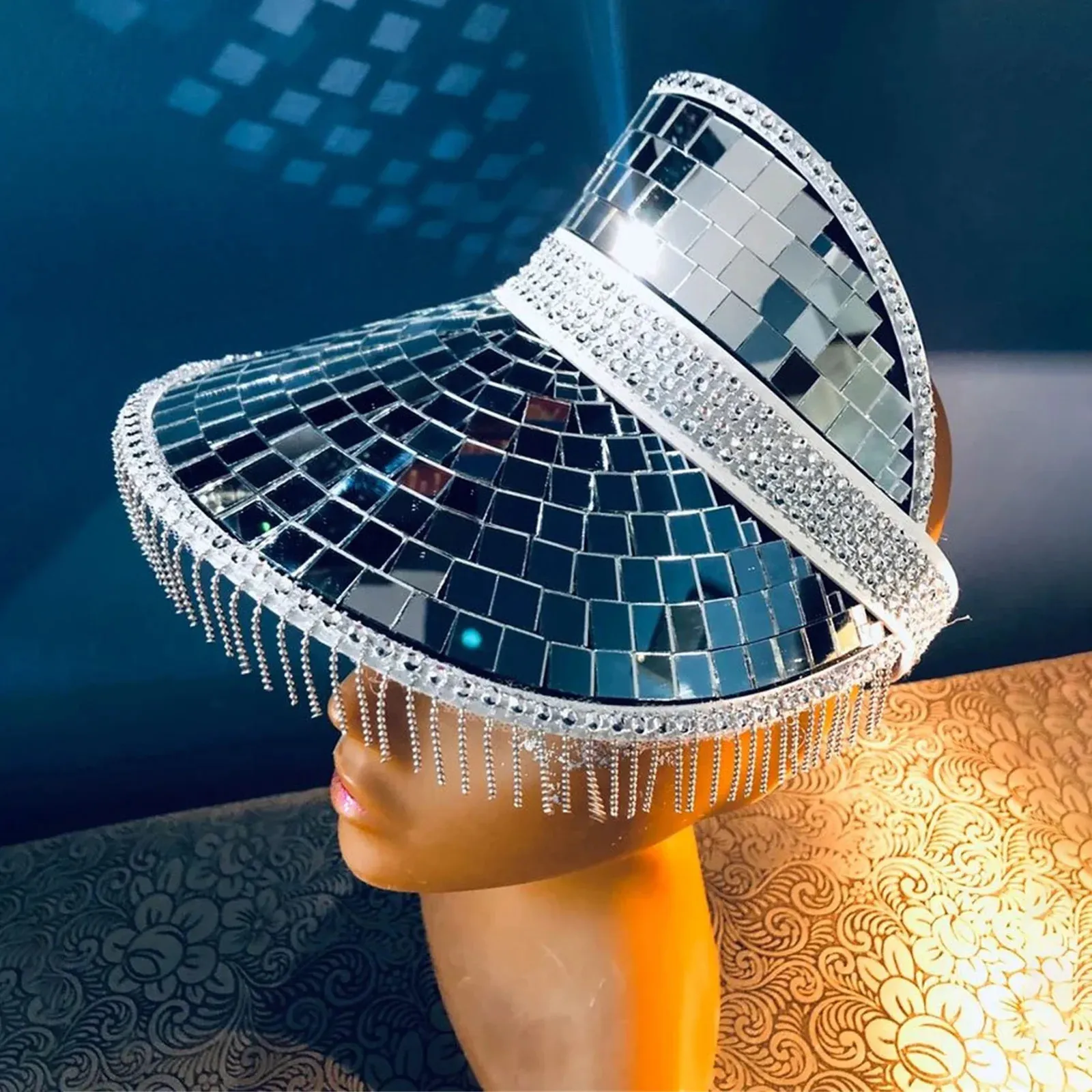 SALE! Glass Disco Ball Hat See Pictures Disco Ball Cowboy Hat with Mirrored Glass Jewels Mesh  main image 2