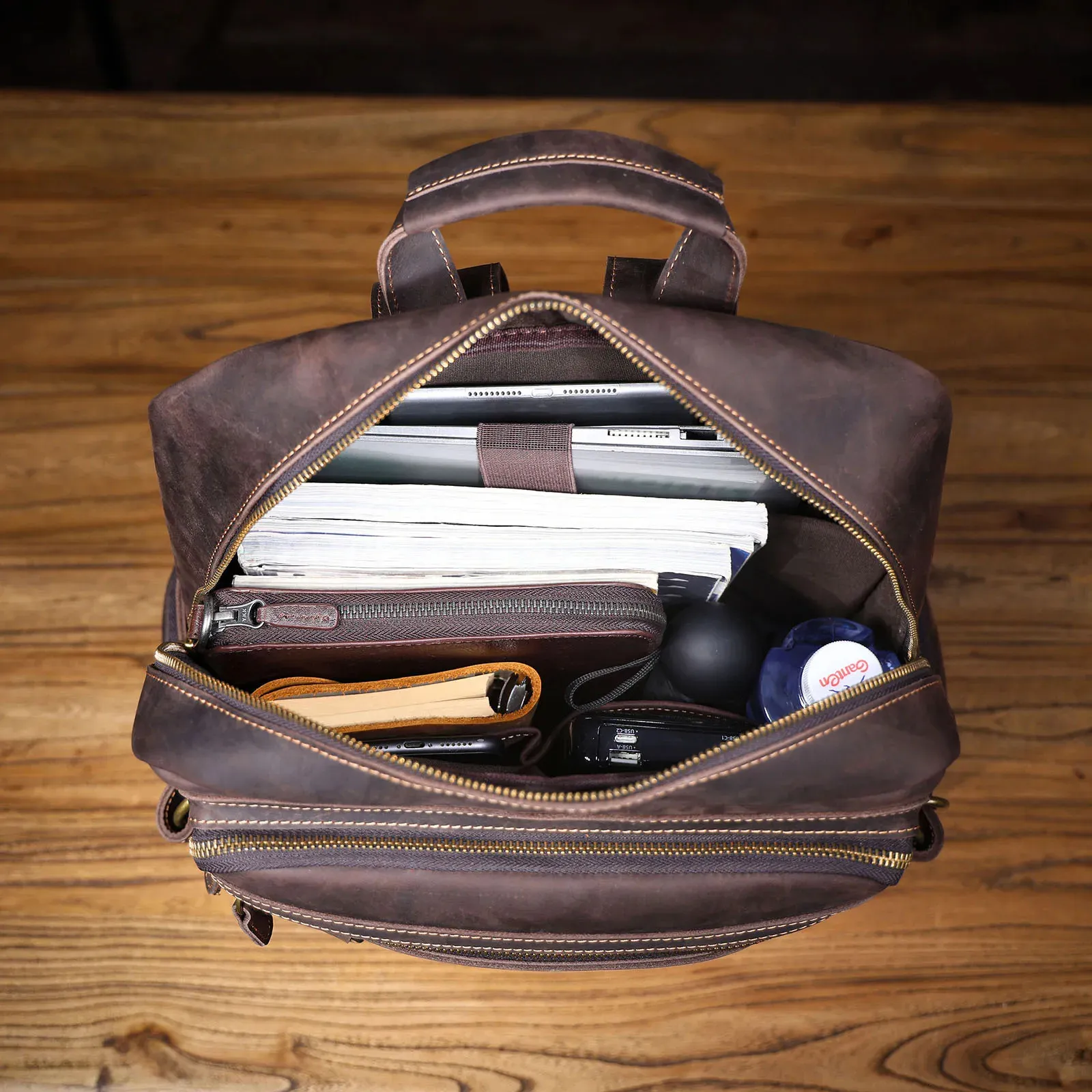 Vintage Rucksack Aus Echtem Leder Für Reisen Und Trekking_voghion.com