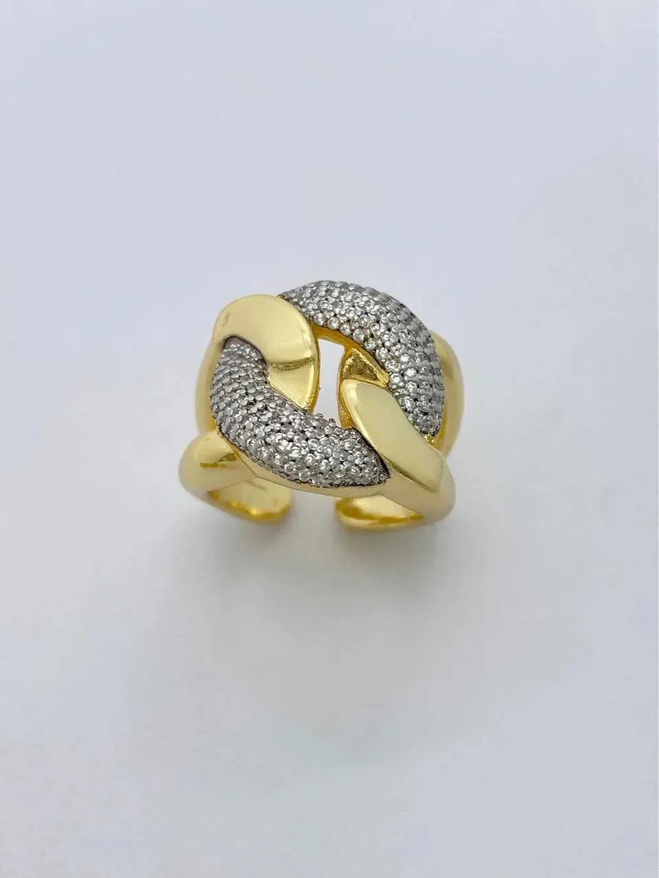 Geometrische vergulde ring met zirkonia voor dames mode sieraad_voghion.com