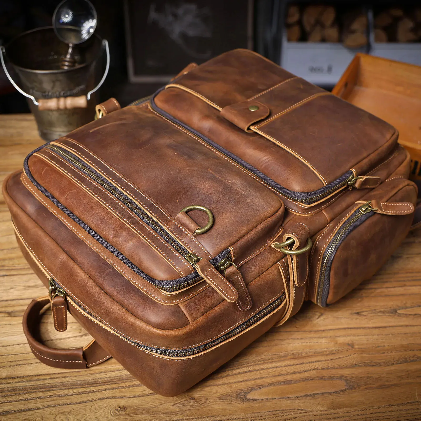 Vintage Rucksack Aus Echtem Leder Für Reisen Und Trekking_voghion.com