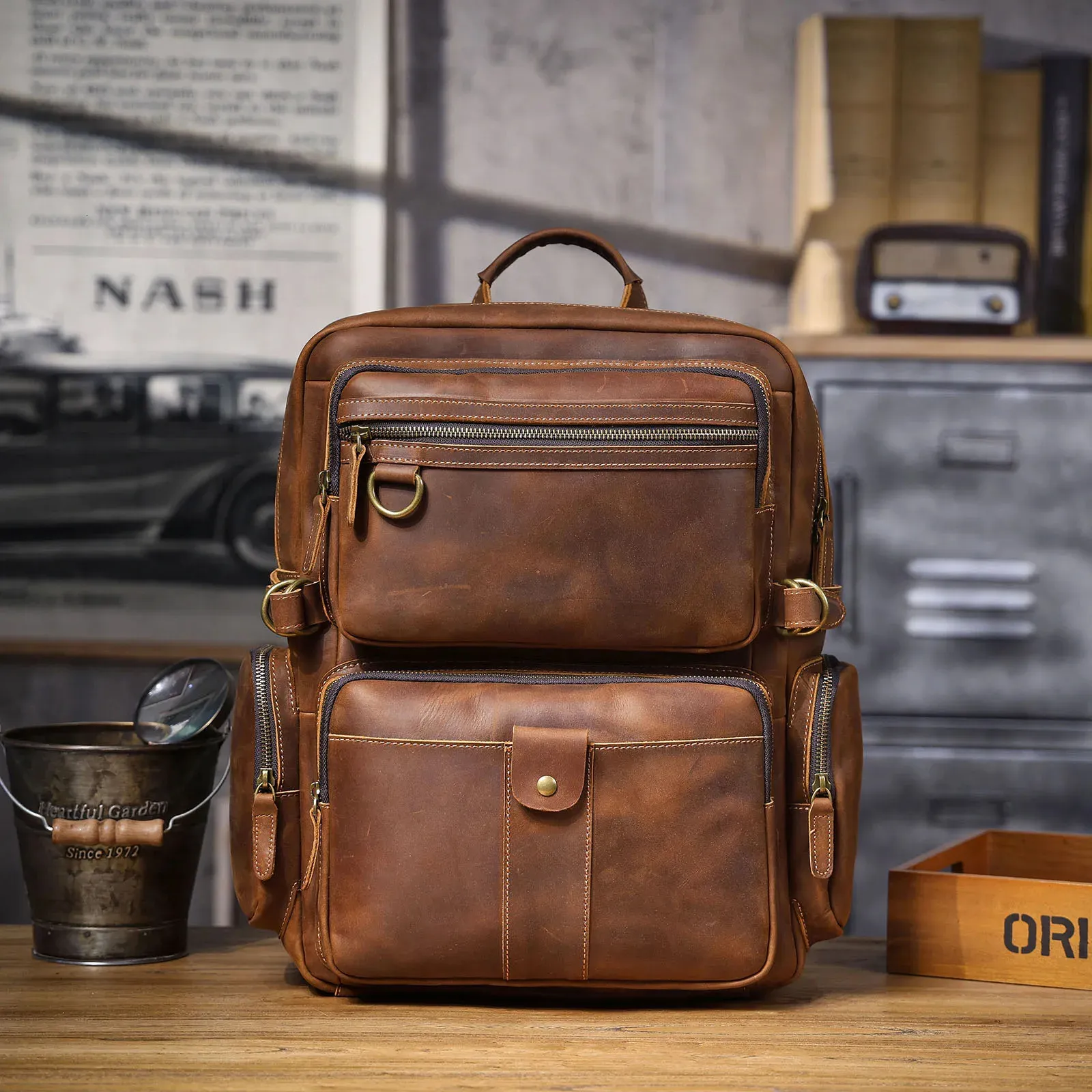 Vintage Rucksack Aus Echtem Leder Für Reisen Und Trekking_voghion.com
