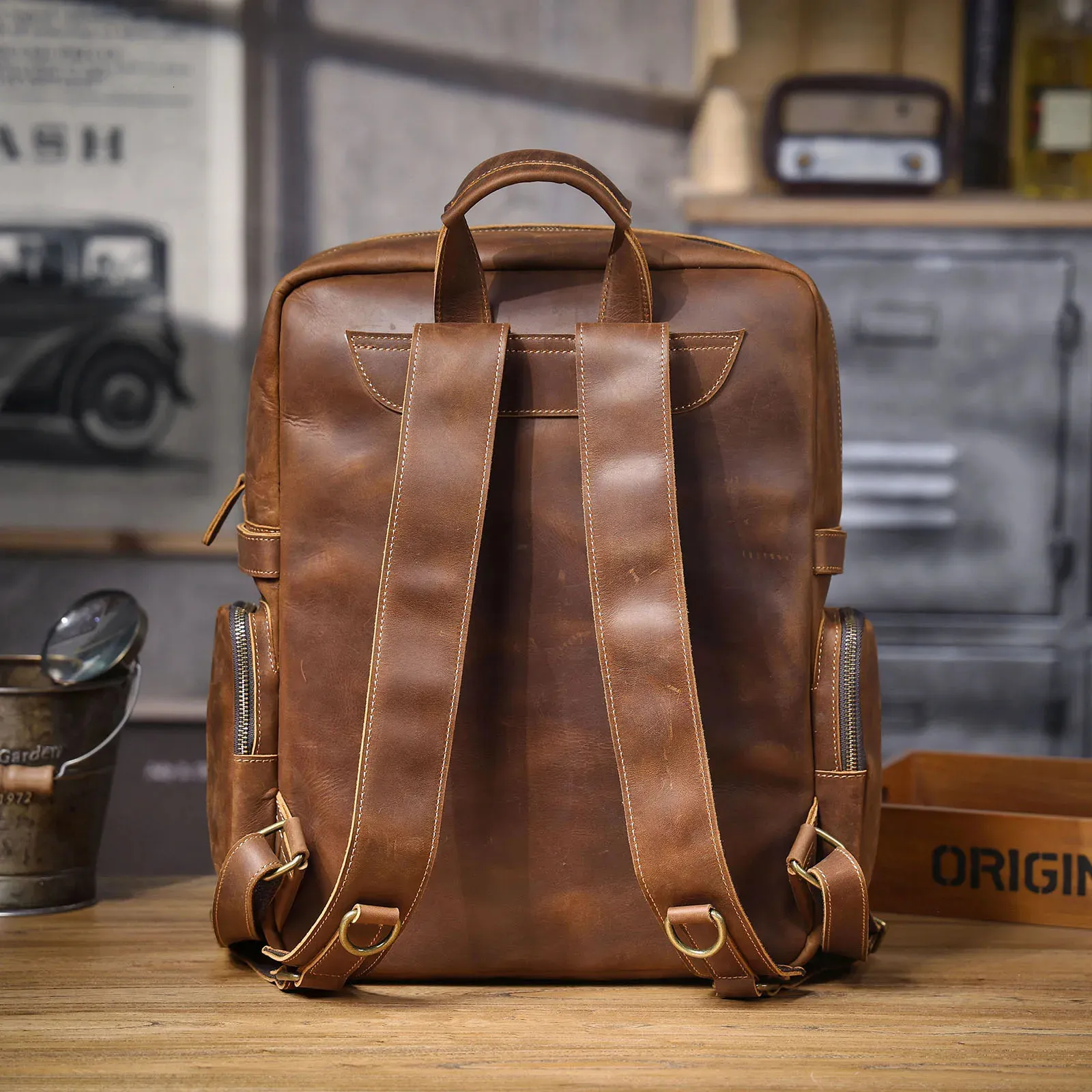 Vintage Rucksack Aus Echtem Leder Für Reisen Und Trekking_voghion.com