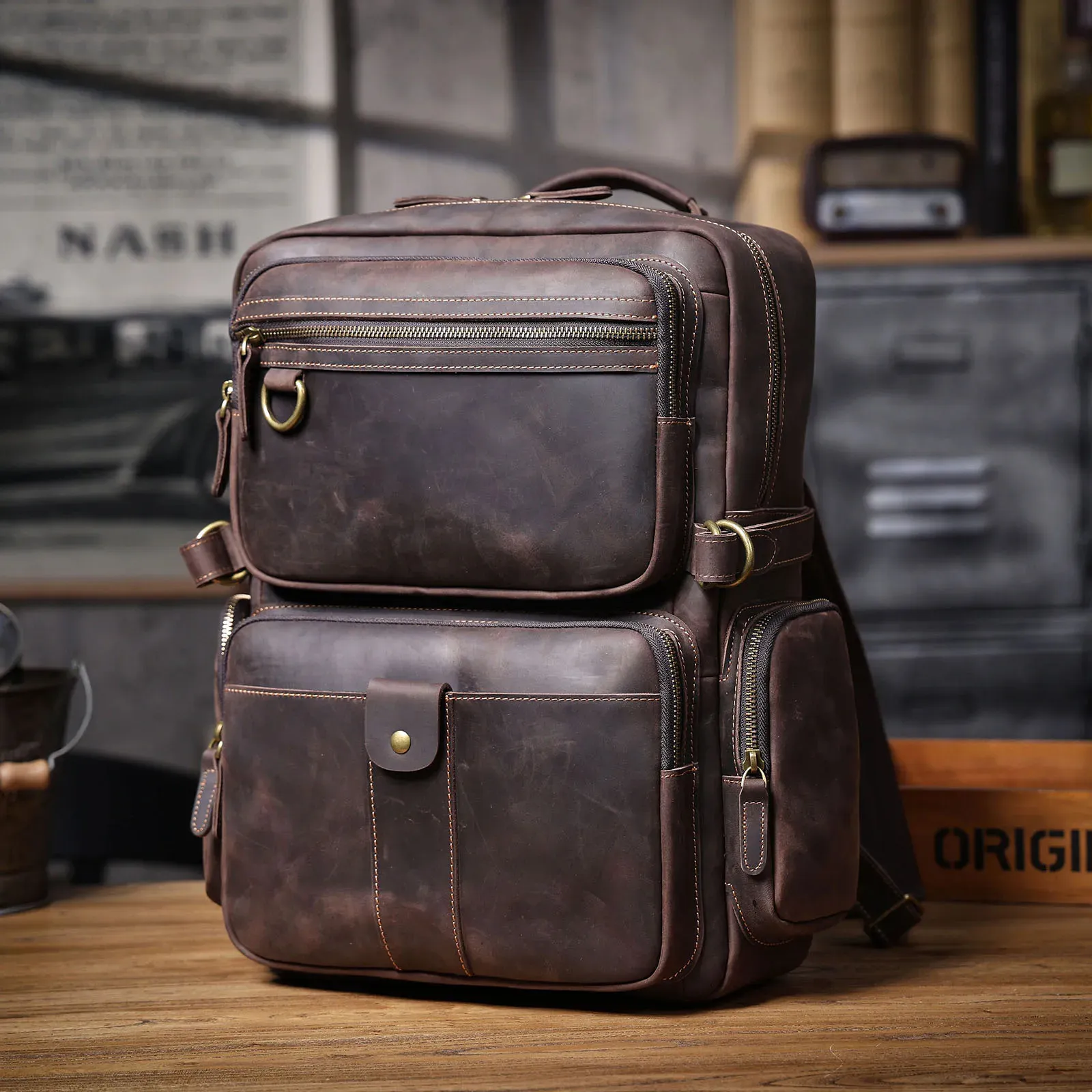Vintage Rucksack Aus Echtem Leder Für Reisen Und Trekking_voghion.com