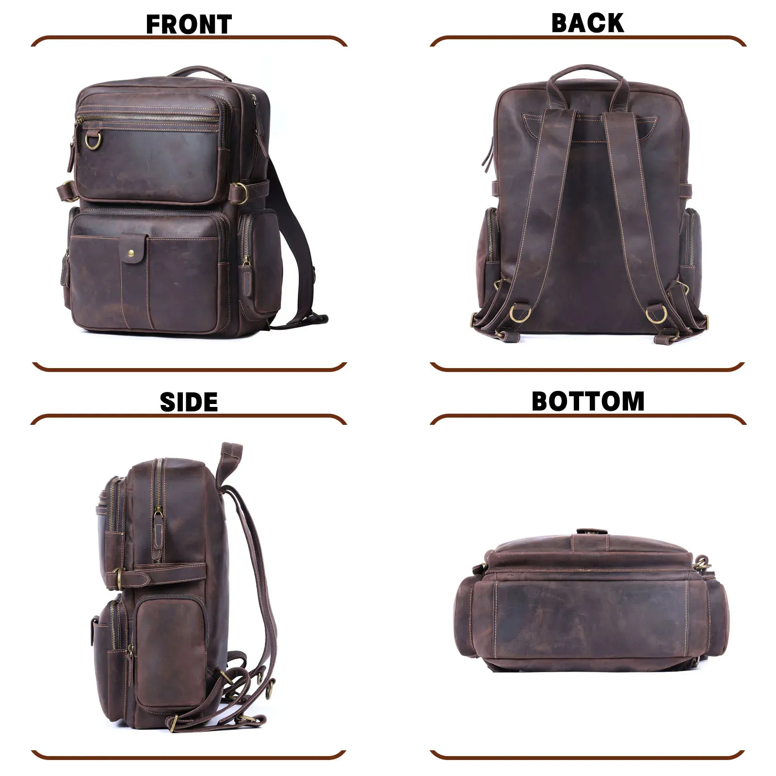 SWORKER Vintage Rucksack aus echtem Crazy Horse Leder, Laptop-Rucksack, Freizeitrucksack für Schule, Outdoor-Aktivitäten, Reisen und Wochenendausflüge 251113_voghion.com