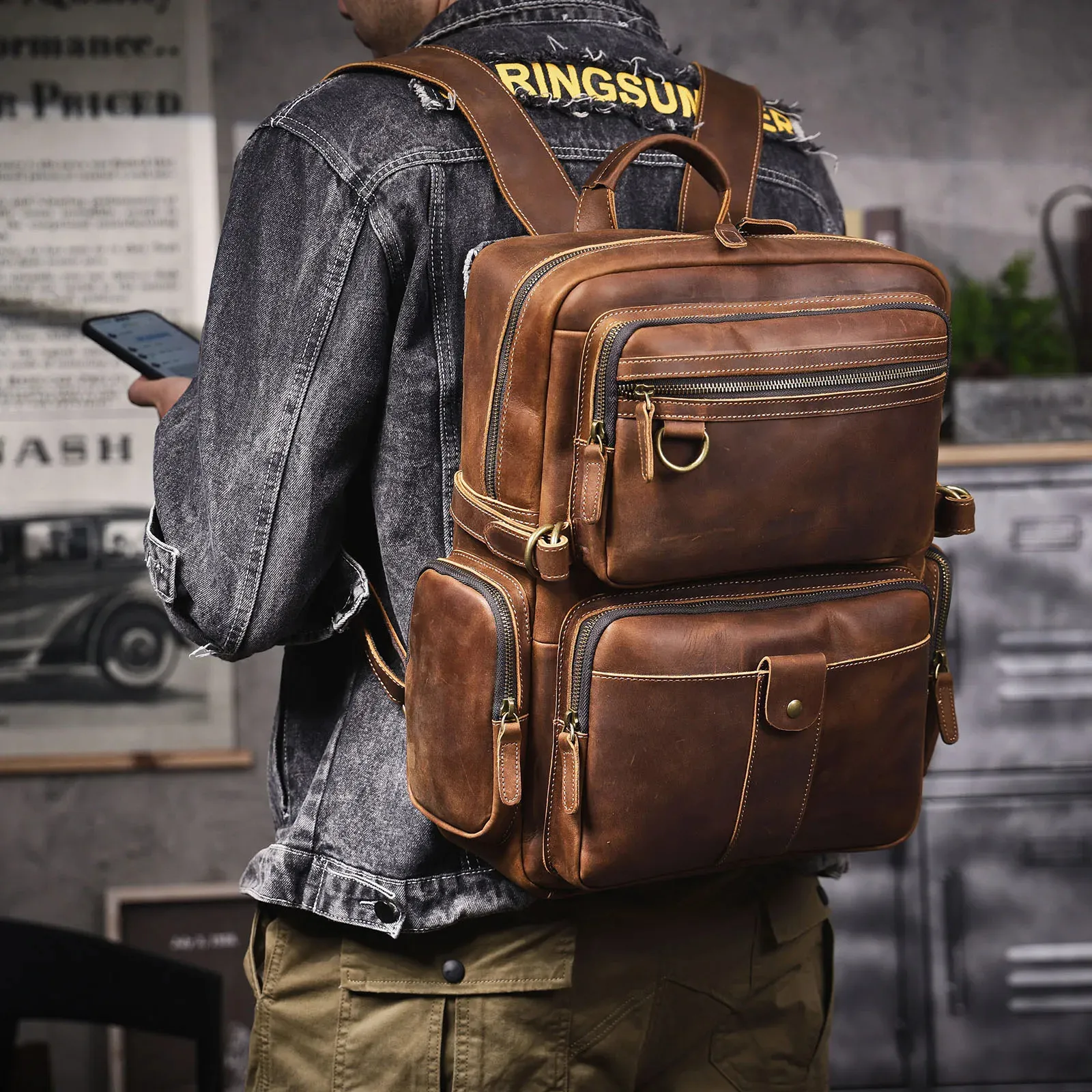 Vintage Rucksack Aus Echtem Leder Für Reisen Und Trekking_voghion.com
