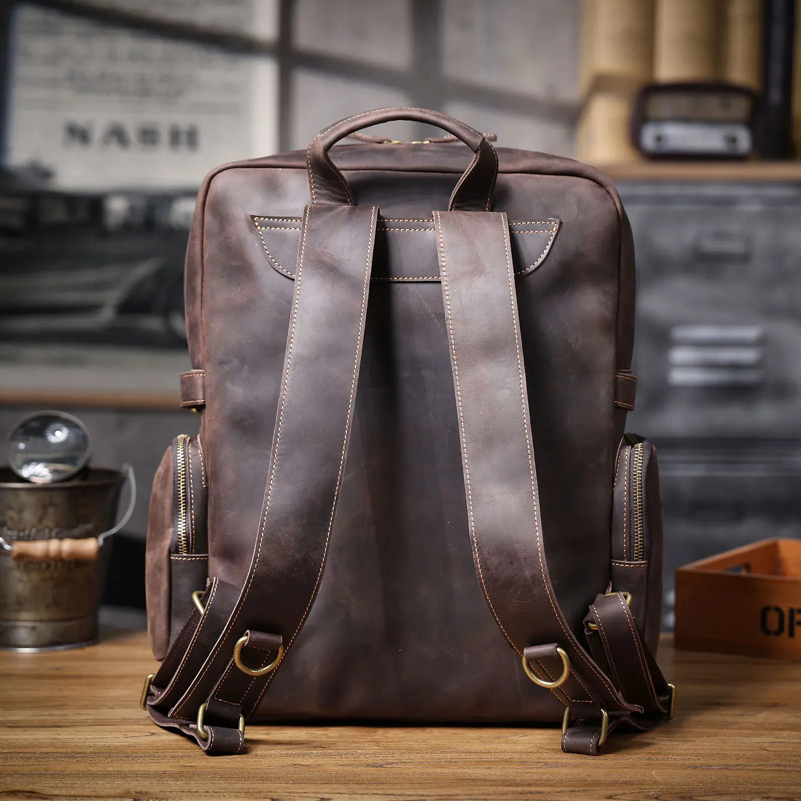 Vintage Rucksack Aus Echtem Leder Für Reisen Und Trekking_voghion.com