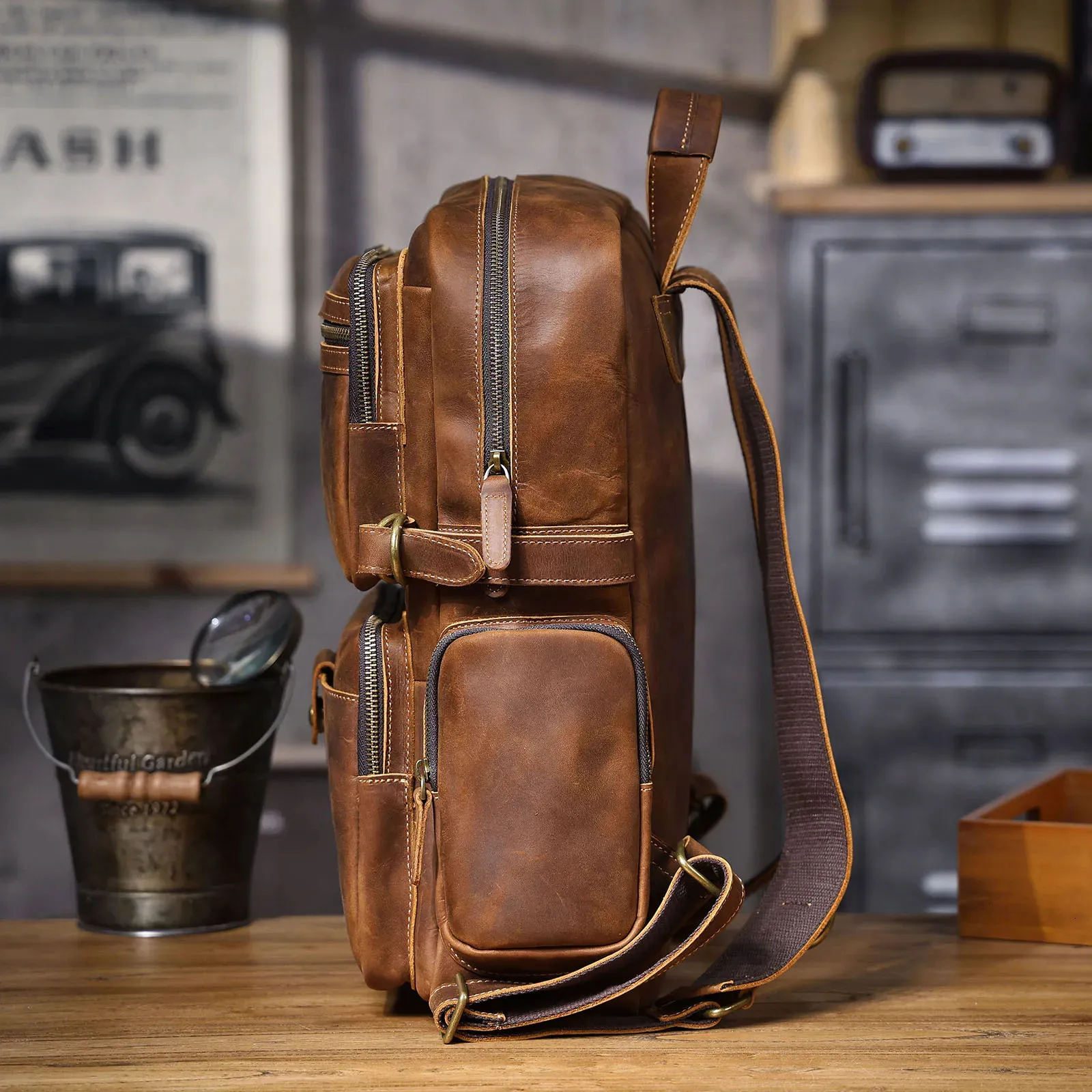 Vintage Rucksack Aus Echtem Leder Für Reisen Und Trekking_voghion.com