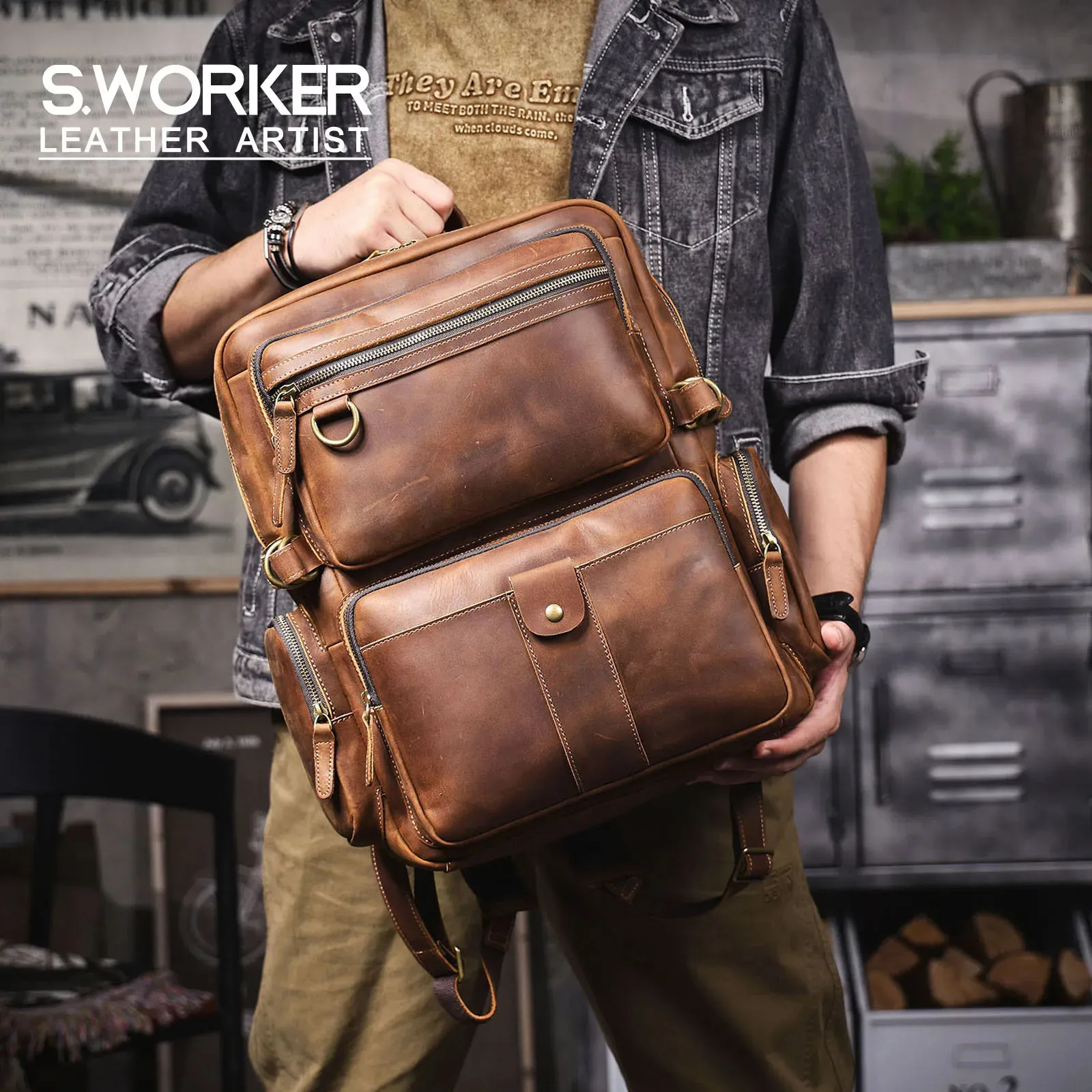 Vintage Rucksack Aus Echtem Leder Für Reisen Und Trekking_voghion.com