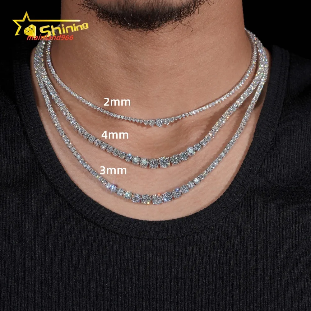 Moissanite Tennis Chain Necklace D Color, Gradual 2mm 4mm Prong