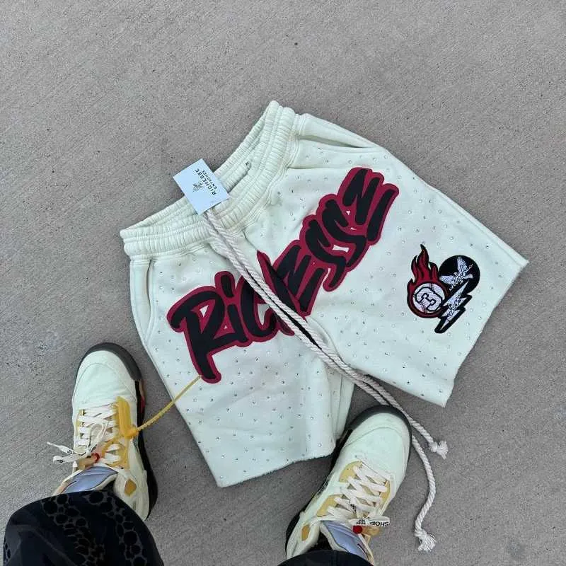 Letter Print Mens Shorts Street Fashion Rhinestone Basketball Shorts Men Clothing Loose Casual Sweatpants Shorts For Men_viptrois.com