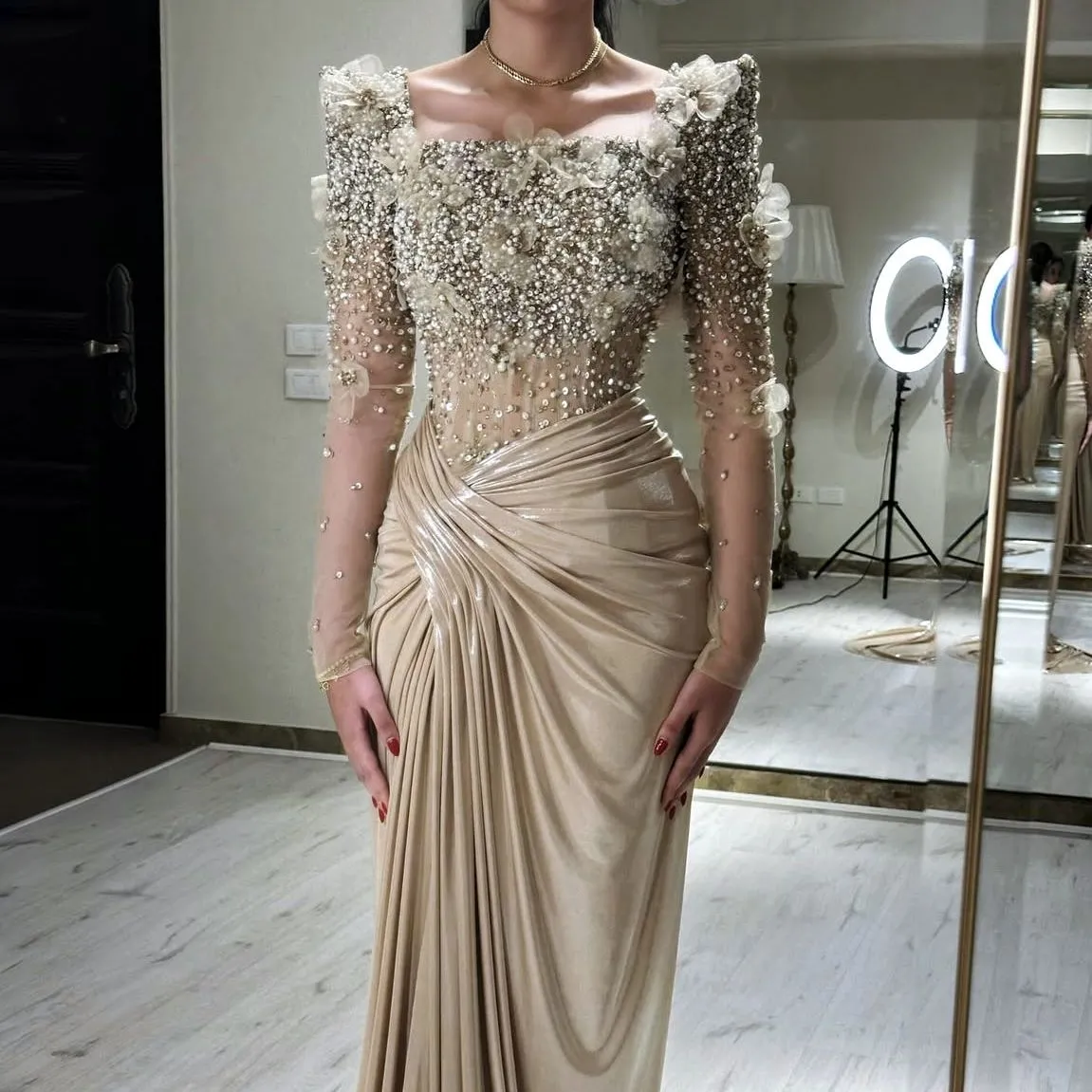 celebrity champagne dress Selena Gomez Champagne Evening Prom Dress 2014 American Music Awards