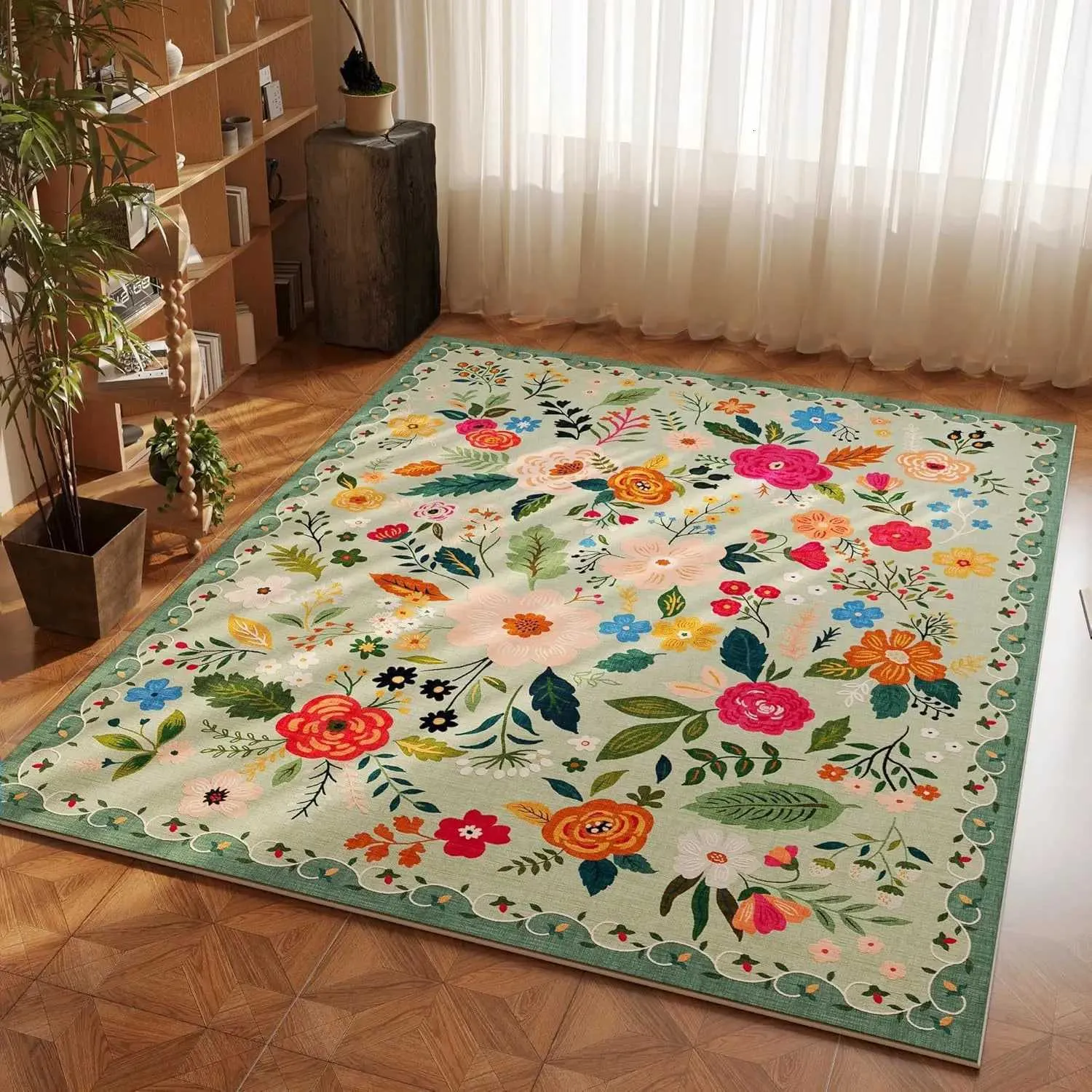 Bohemian Floral Carpet Mat Tatting Woven Ethnic Pattern Vibrant Colors ...